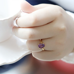 特殊紫水晶單環戒指橢圓形切割二月出生石 第3張的照片