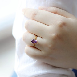 特殊紫水晶單環戒指橢圓形切割二月出生石 第4張的照片