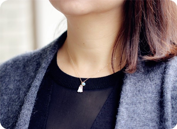 ハロウィン オバケとオパールの2wayネックレス　10月誕生石