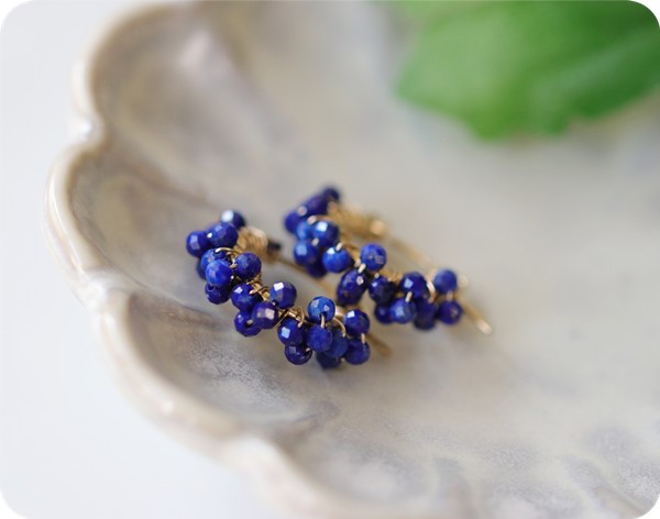 8種類石ご用意！オリジナル　ラピスラズリorターコイズの3連　梅 フープピアス　幸運成功運UP 12月誕生石
