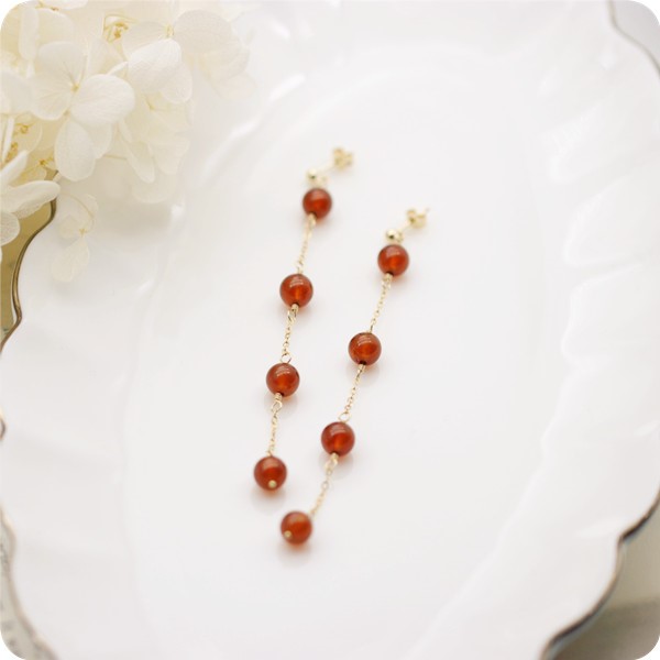 オレンジガーネット（ヘソナイト）のロングスタッドピアス　1月誕生石　イヤリング可