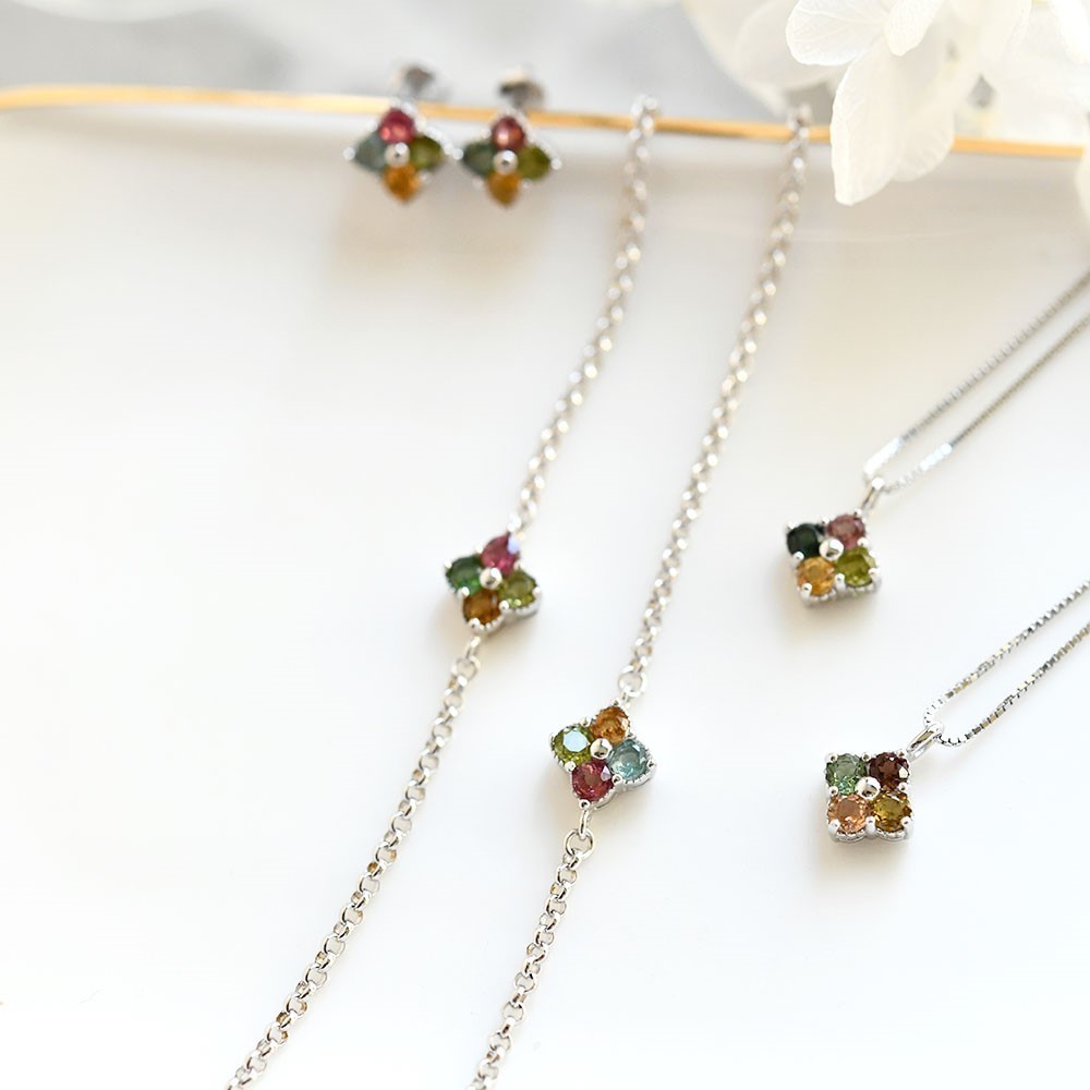 クローバー カラフルトルマリンのネックレス 10月誕生石