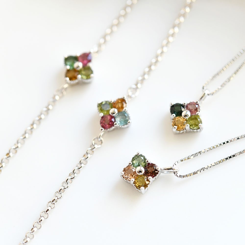クローバー カラフルトルマリンのネックレス 10月誕生石