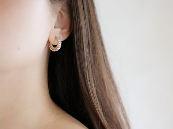 【粉紫】珍珠雙圈耳環耳環可換六月生日石M 第5張的照片
