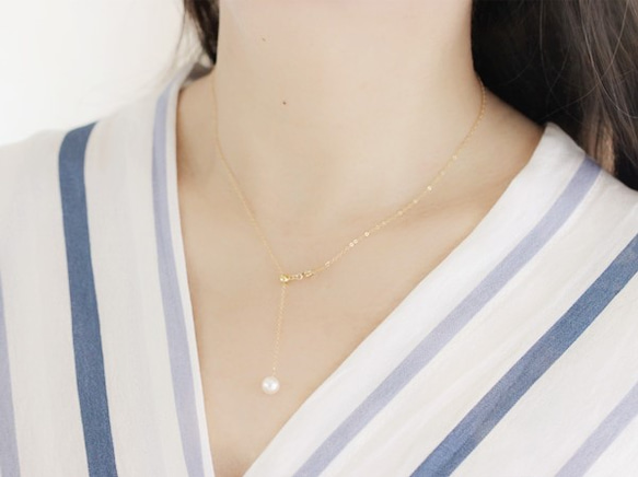 幸せを運んでくれる 最高品質花珠AKOYA真珠のスライドY字ネックレス　6月誕生石 3枚目の画像