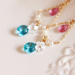 Original Shell Blue / Pink Quartz Pearl Earrings / Earrings Poss 第2張的照片