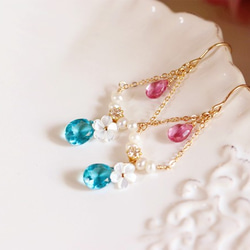 Original Shell Blue / Pink Quartz Pearl Earrings / Earrings Poss 第1張的照片