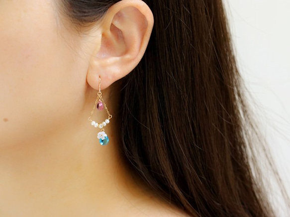 Original Shell Blue / Pink Quartz Pearl Earrings / Earrings Poss 第3張的照片