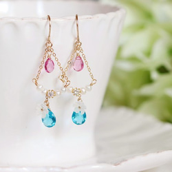 Original Shell Blue / Pink Quartz Pearl Earrings / Earrings Poss 第6張的照片