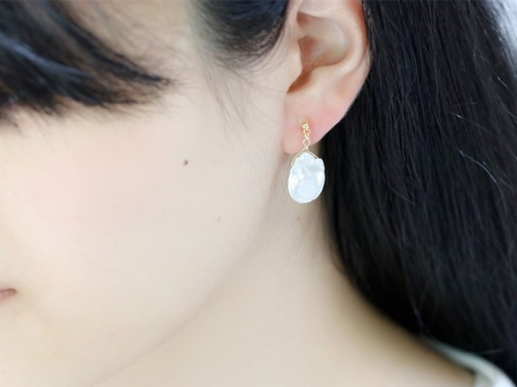 無孔耳環/罌粟珍珠（珍珠）六月誕生石耳環 第2張的照片