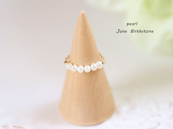 ベビーパール チェーンリング ファランジリング ピンキーリング　6月誕生石 4枚目の画像