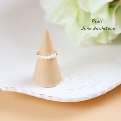 ベビーパール チェーンリング ファランジリング ピンキーリング　6月誕生石 5枚目の画像