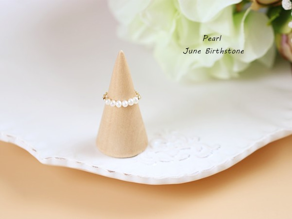 ベビーパール チェーンリング ファランジリング ピンキーリング　6月誕生石 5枚目の画像