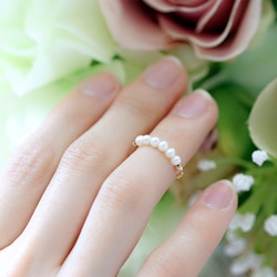 ベビーパール チェーンリング ファランジリング ピンキーリング　6月誕生石 3枚目の画像