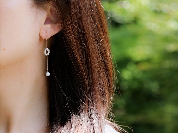 オリジナル 幸せを運んでくれる淡水パールのチェーンピアス イヤリング変更可 6月誕生石