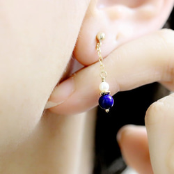祝您好運成功UP Lapis Lazuli和珍珠雙胞胎耳環12月誕生石 第3張的照片