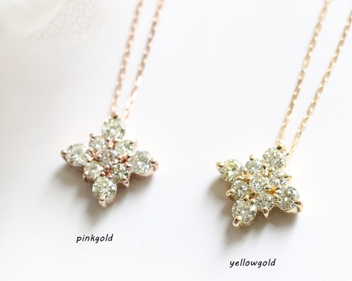 hum ネックレス(菱形・ダイヤモンド) 数量限定 K18金 ダイヤモンド 菱形のネックレス 4月誕生石 2色