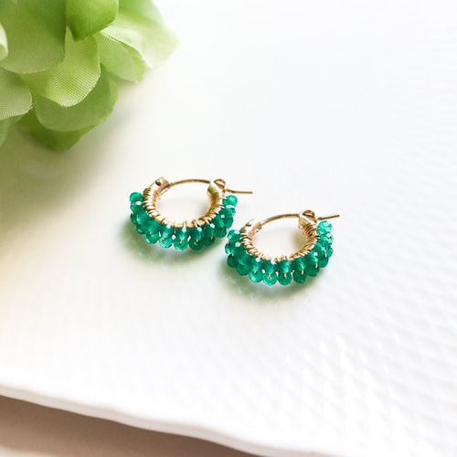 グリーンカラーオパール2連フープピアス/イヤリング