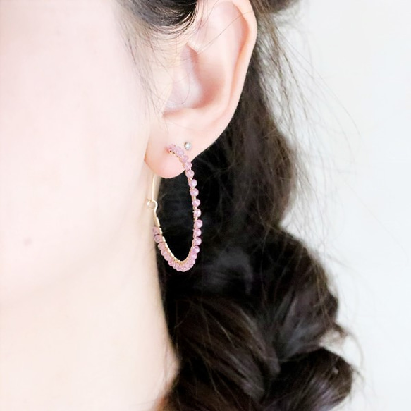增加魅力、勝利運氣等粉紅藍寶石圈形耳環大尺寸九月生日石 第6張的照片