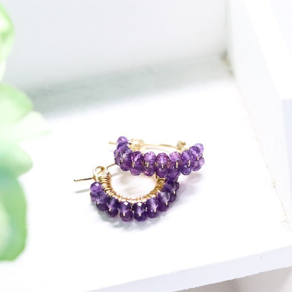 紫水晶的雙圈耳環耳環可換二月生辰石 第4張的照片