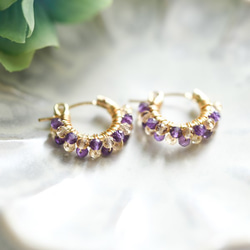 幸運石 黃水晶和愛情守護石 紫水晶雙圈耳環 耳環可換二月/十一月生日石 第2張的照片