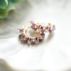 幸運石 黃水晶和愛情守護石 紫水晶雙圈耳環 耳環可換二月/十一月生日石 第1張的照片
