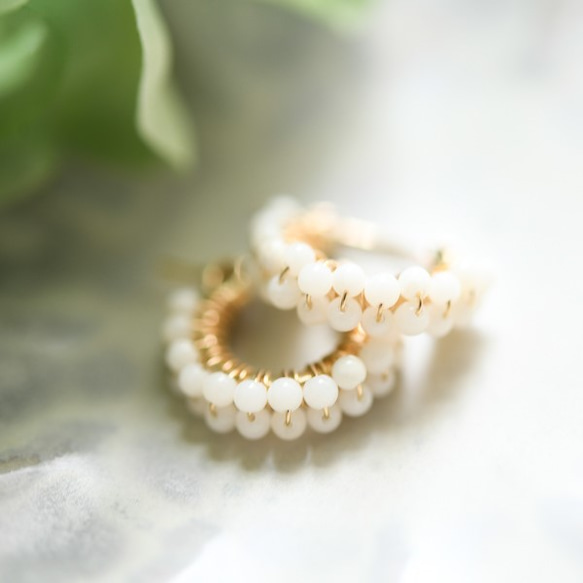增加你的運氣 白珊瑚雙圈耳環 耳環可換三月生日石 第3張的照片
