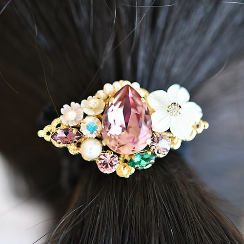 セール中！SWAROVSKI 花 クリスタル ポニーフック マルチカラー 髪飾り ♡新品♡フックポニー♪スクエア/フラワー/スワロフスキー