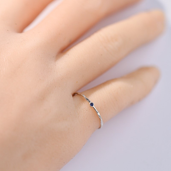 嬰兒藍寶石銀戒指小指戒指法朗戒指九月誕生石 第7張的照片