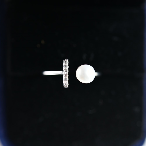 帶來幸福的淡水珍珠，氧化鋯銀叉戒六月誕生石 第4張的照片