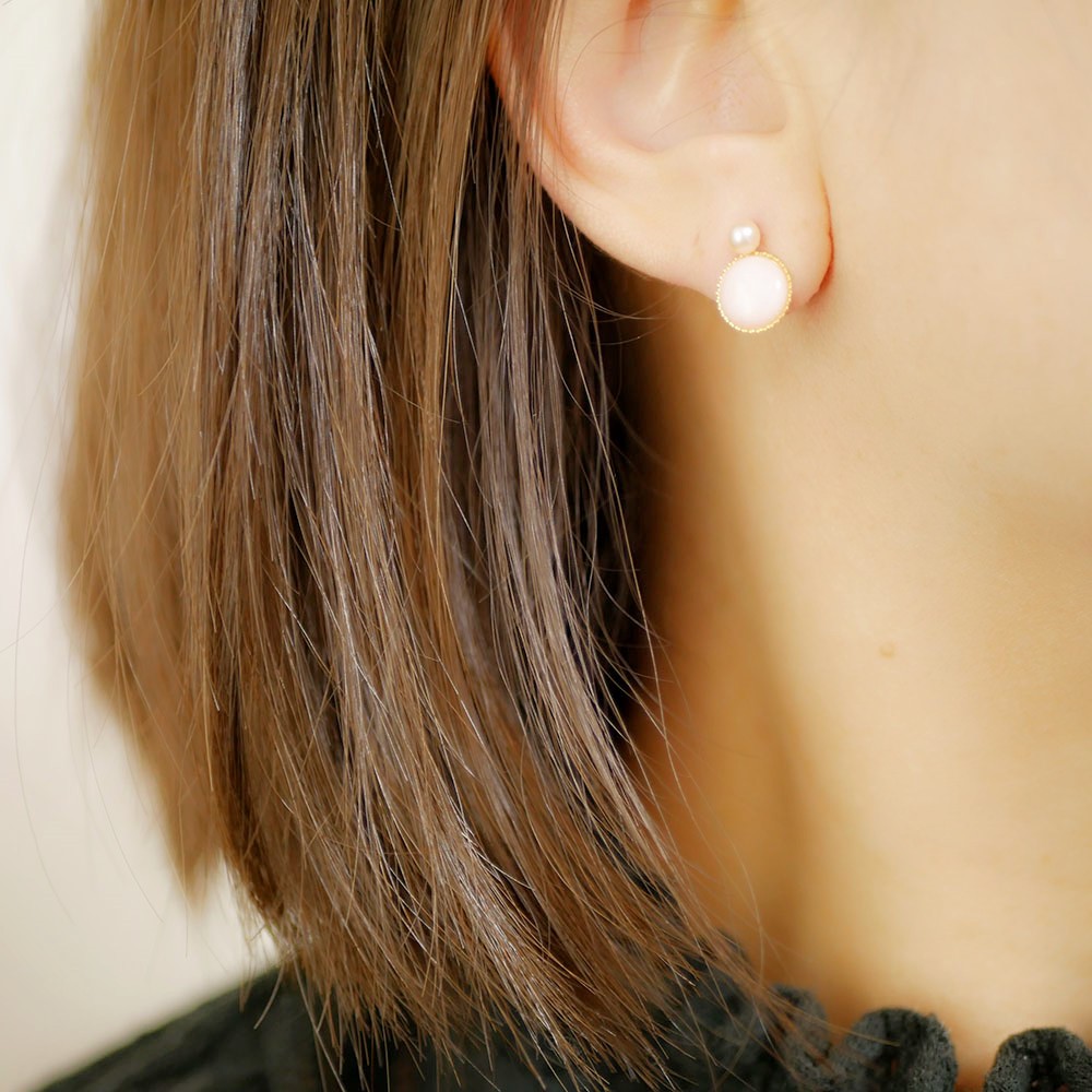 愛される要素を高める パールとピンクオパール の2wayピアス イヤリング