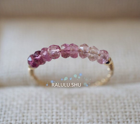 再再販【RARURU.SHU】 14KGF 宝石質 ボタンカット グラデーション桜色 ピンク トルマリン リング 3枚目の画像