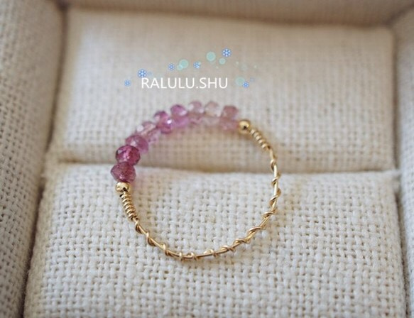 再再販【RARURU.SHU】 14KGF 宝石質 ボタンカット グラデーション桜色 ピンク トルマリン リング 4枚目の画像