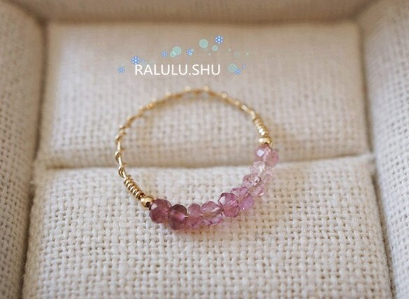 再再販【RARURU.SHU】 14KGF 宝石質 ボタンカット グラデーション桜色 ピンク トルマリン リング 5枚目の画像