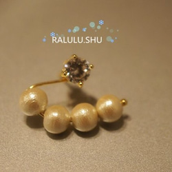 再再販【RALULU.SHU】 コットンパール ピアスチャーム&ビジューピアスセット　1ペア 3枚目の画像