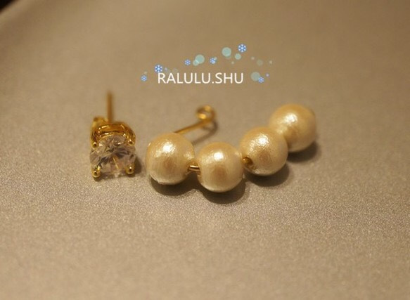 再再販【RALULU.SHU】 コットンパール ピアスチャーム&ビジューピアスセット　1ペア 4枚目の画像