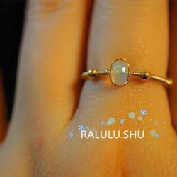 再再...販【RARURU.SHU】14KGF 宝石質 最上級 エチオピア産 ボタンカット オパール 一粒 リング 3枚目の画像