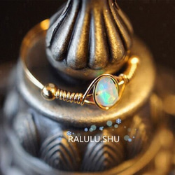 再再…販【RALULU.SHU】14KGF宝石質 最上級 エチオピア産オパール リング ピンキーリング ファランジリング 1枚目の画像