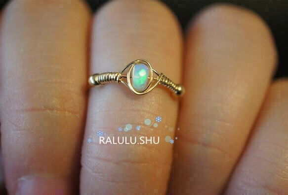 再再…販【RALULU.SHU】14KGF宝石質 最上級 エチオピア産オパール リング ピンキーリング ファランジリング 2枚目の画像