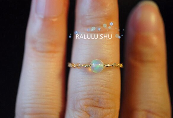 再再..販【RALULU.SHU】宝石質 エチオピア産 オパール チェーンリング ピンキーリング ファランジリング 2枚目の画像