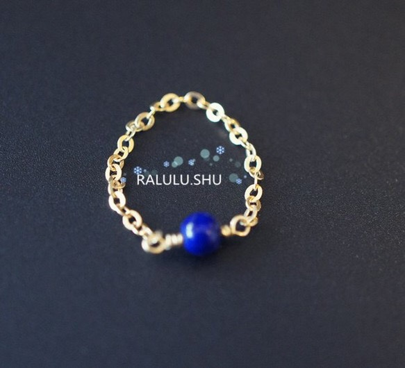 再販【RALULU.SHU】宝石質ラピスラズリ チェーンリング ピンキーリング ファランジリング 2枚目の画像