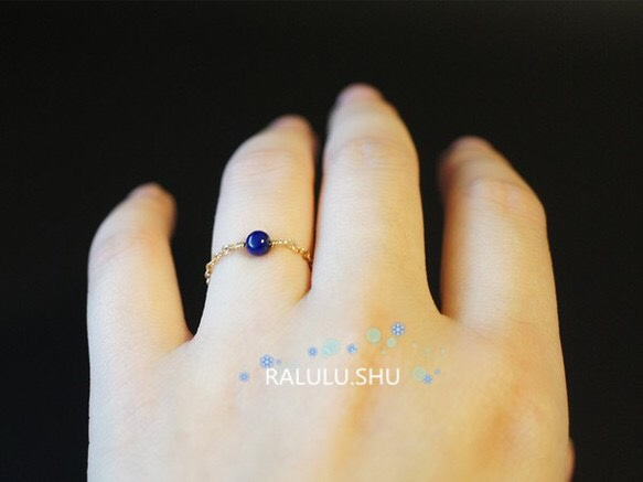 再販【RALULU.SHU】宝石質ラピスラズリ チェーンリング ピンキーリング ファランジリング 3枚目の画像