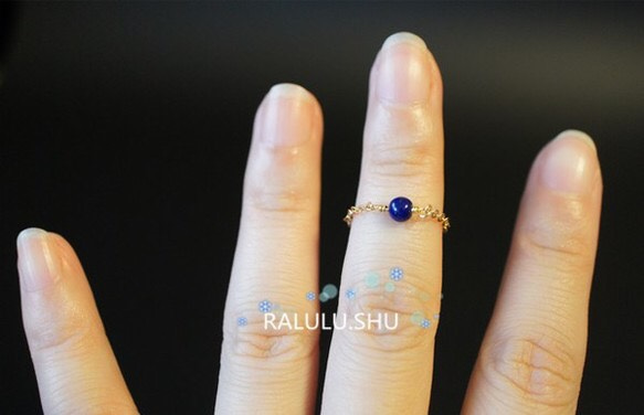 再販【RALULU.SHU】宝石質ラピスラズリ チェーンリング ピンキーリング ファランジリング 4枚目の画像