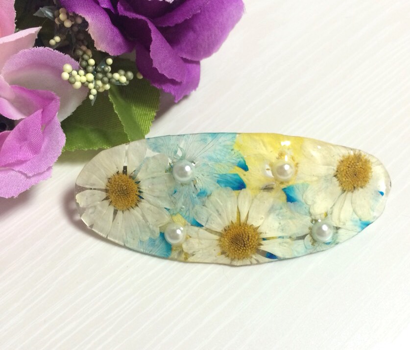 爽やかな色合いの押し花入りバレッタ❤︎ バレッタ JEMINIKE 通販 