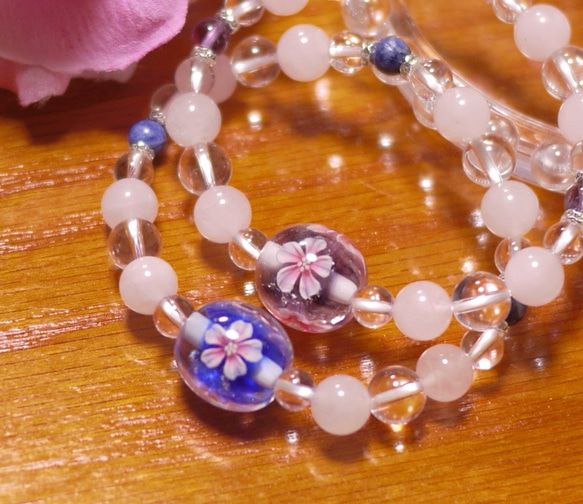 とんぼ玉と天然石のブレスレット 桜 ブレスレット 大和屋 通販