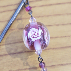 とんぼ玉のかんざし　薔薇ピンク 1枚目の画像
