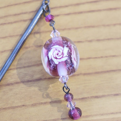 とんぼ玉のかんざし　薔薇ピンク 3枚目の画像