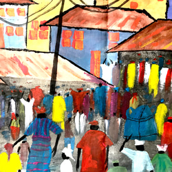 【送料無料】絵画 / Ibadan city in Nigeria / Alao Adeyemi John 2枚目の画像