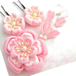 ❀さくら つまみ細工髪飾り ピンク＊白❁クリップ【つまみ細工