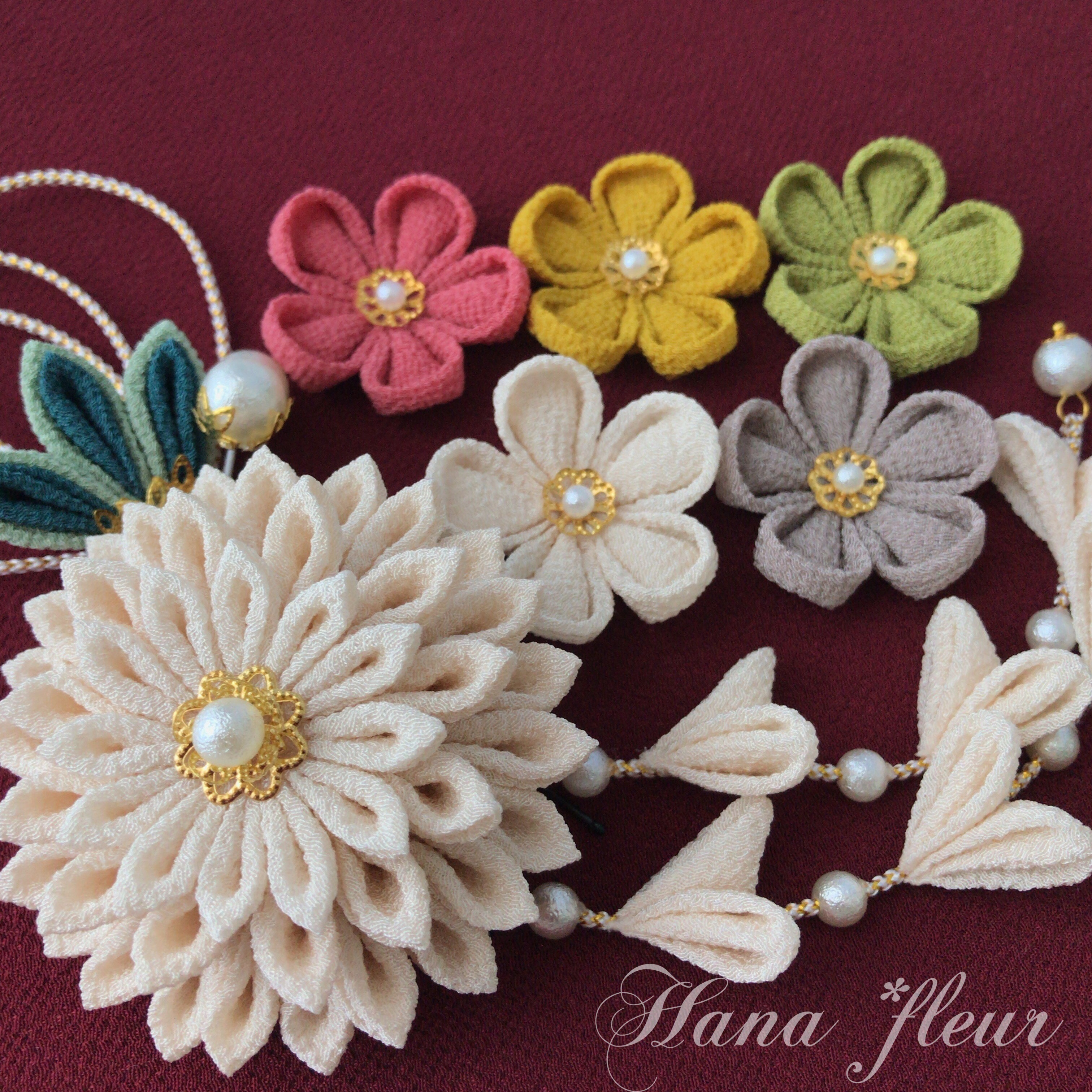 生成＊ちゃねず＊葡萄❁着物・振袖　髪飾り【つまみ細工】結婚式・成人式・卒業式